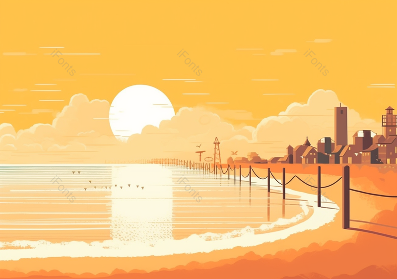 旅游度假享受观望海边灯塔日出,插画/手绘图,插画/手绘图库,插画/手绘图下载,插画/手绘